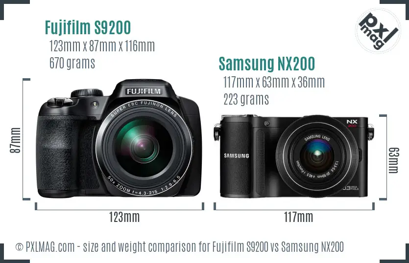 Fujifilm S9200 vs Samsung NX200 size comparison