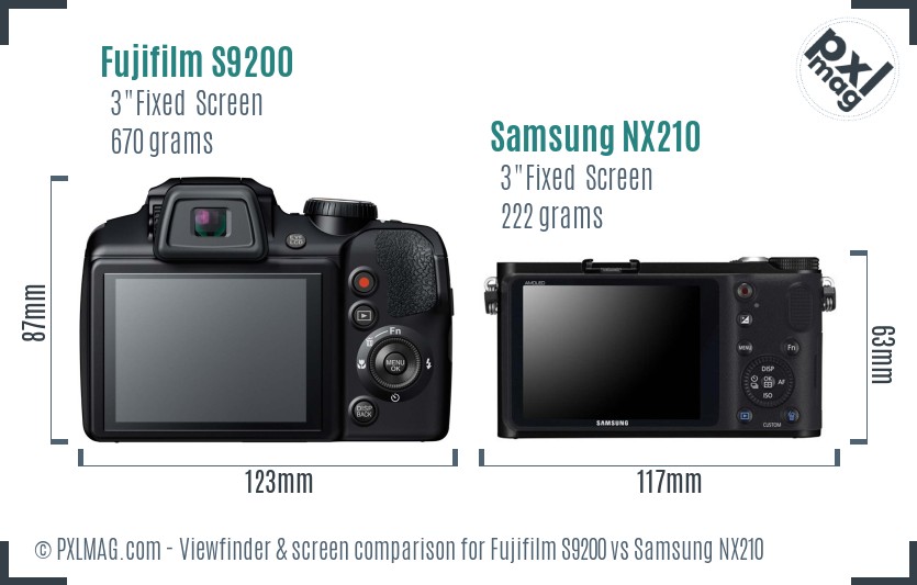 Fujifilm S9200 vs Samsung NX210 Screen and Viewfinder comparison