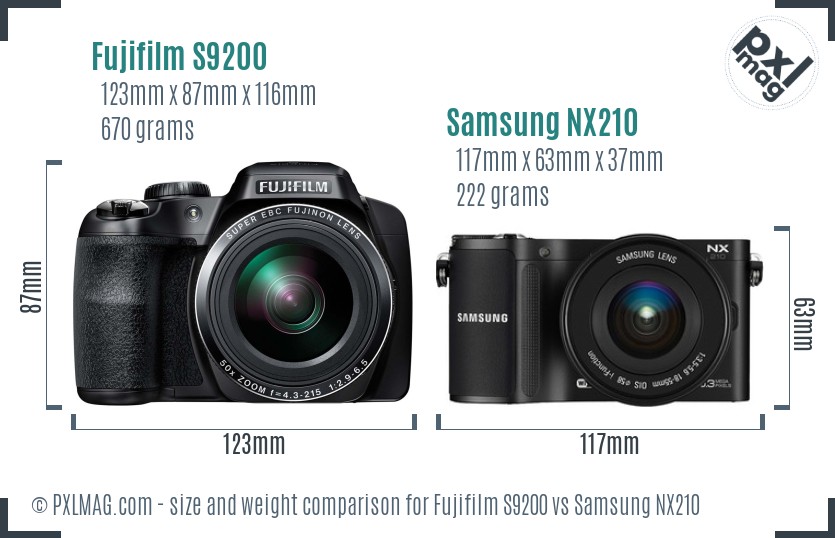 Fujifilm S9200 vs Samsung NX210 size comparison