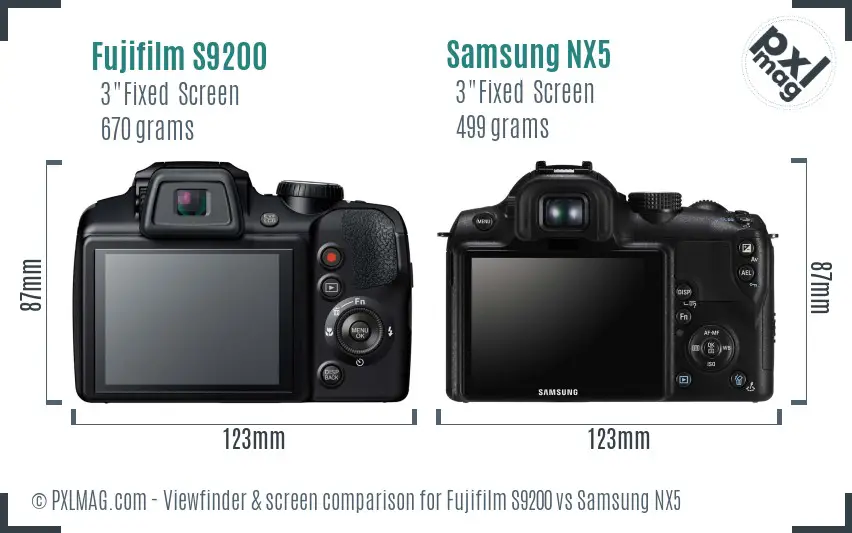 Fujifilm S9200 vs Samsung NX5 Screen and Viewfinder comparison