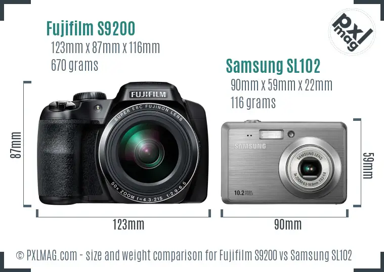 Fujifilm S9200 vs Samsung SL102 size comparison Fujifilm S9200 vs Samsung SL102 size comparison