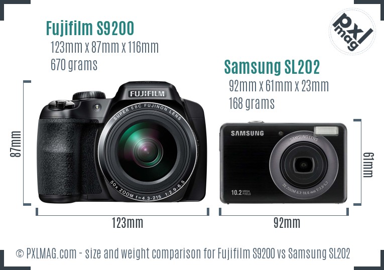 Fujifilm S9200 vs Samsung SL202 size comparison Fujifilm S9200 vs Samsung SL202 size comparison