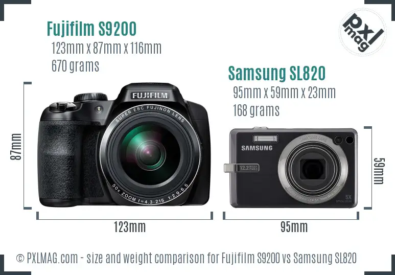 Fujifilm S9200 vs Samsung SL820 size comparison