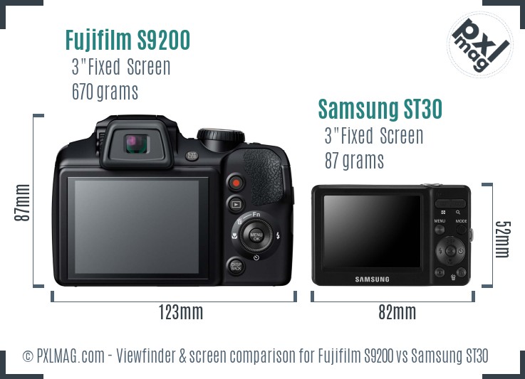 Fujifilm S9200 vs Samsung ST30 Screen and Viewfinder comparison
