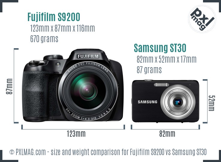 Fujifilm S9200 vs Samsung ST30 size comparison