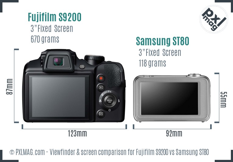 Fujifilm S9200 vs Samsung ST80 Screen and Viewfinder comparison