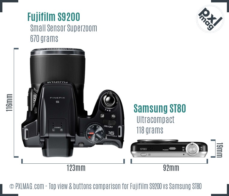 Fujifilm S9200 vs Samsung ST80 top view buttons comparison