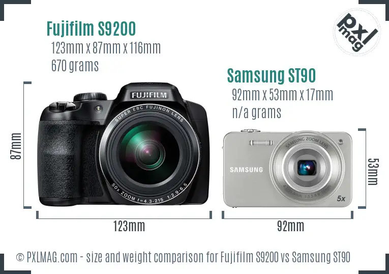 Fujifilm S9200 vs Samsung ST90 size comparison Fujifilm S9200 vs Samsung ST90 size comparison