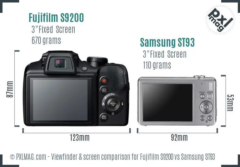 Fujifilm S9200 vs Samsung ST93 Screen and Viewfinder comparison