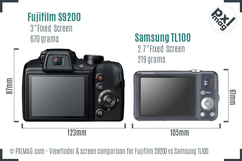 Fujifilm S9200 vs Samsung TL100 Screen and Viewfinder comparison