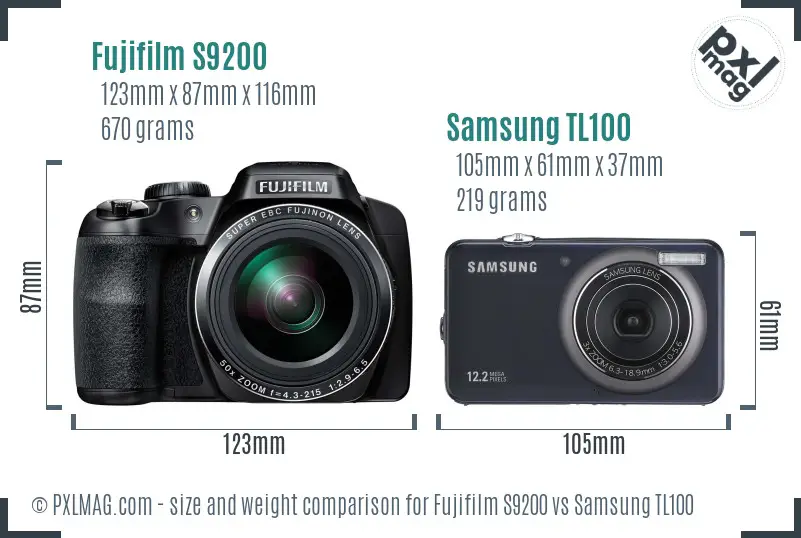 Fujifilm S9200 vs Samsung TL100 size comparison