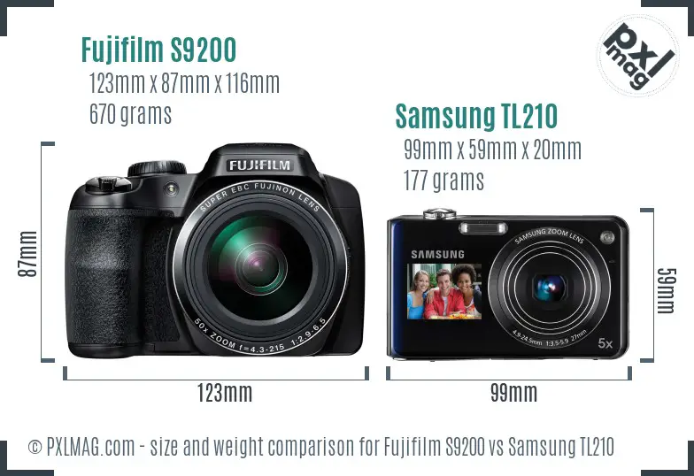 Fujifilm S9200 vs Samsung TL210 size comparison