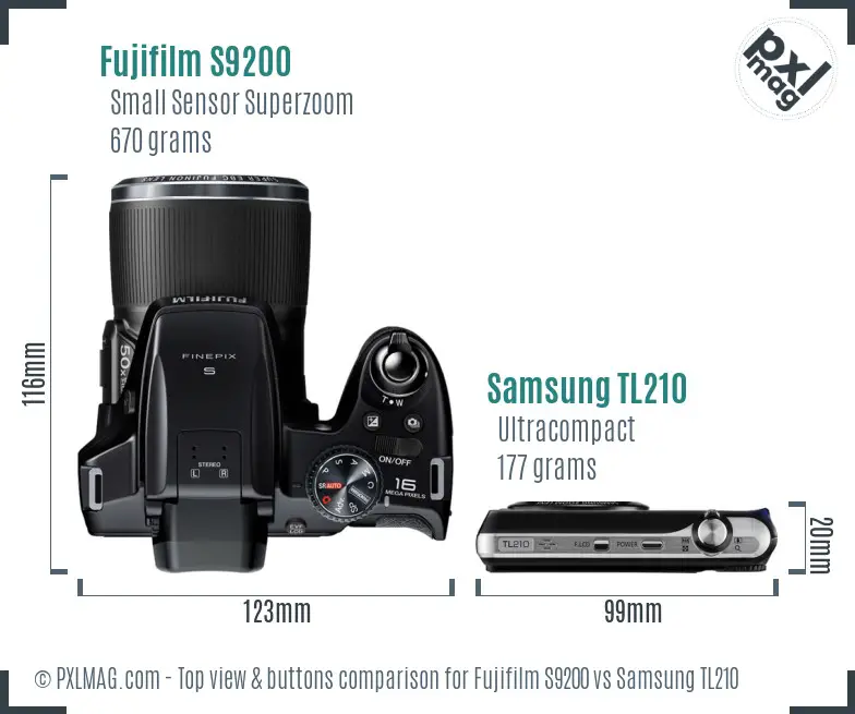 Fujifilm S9200 vs Samsung TL210 top view buttons comparison