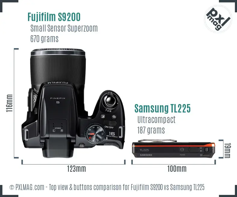 Fujifilm S9200 vs Samsung TL225 top view buttons comparison