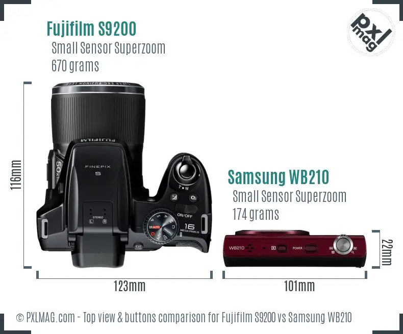 Fujifilm S9200 vs Samsung WB210 top view buttons comparison