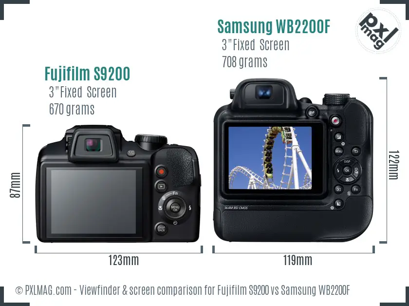 Fujifilm S9200 vs Samsung WB2200F Screen and Viewfinder comparison Fujifilm S9200 vs Samsung WB2200F Screen and Viewfinder comparison