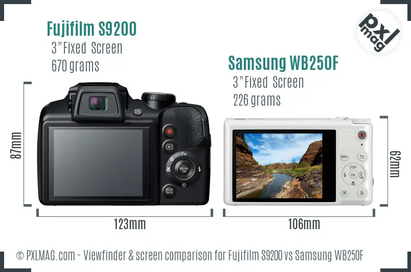 Fujifilm S9200 vs Samsung WB250F Screen and Viewfinder comparison