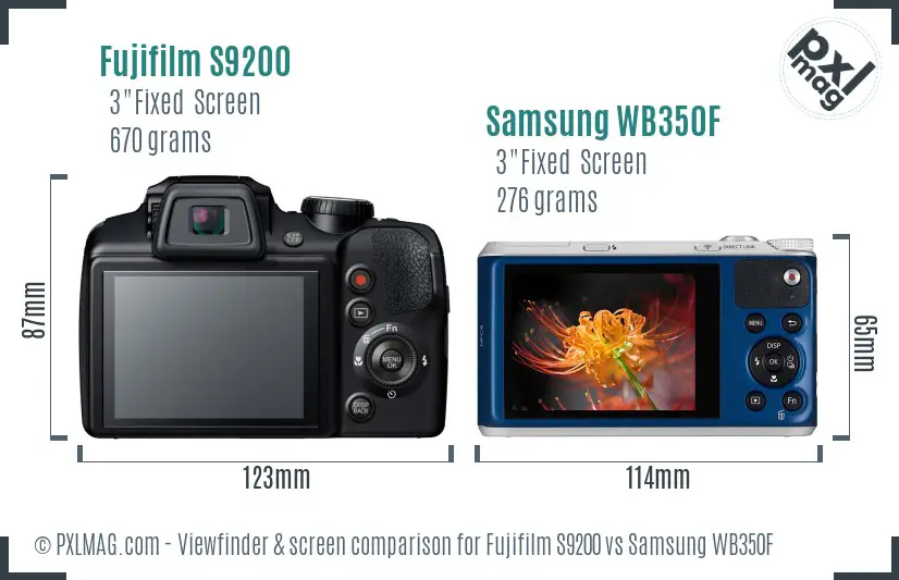 Fujifilm S9200 vs Samsung WB350F Screen and Viewfinder comparison