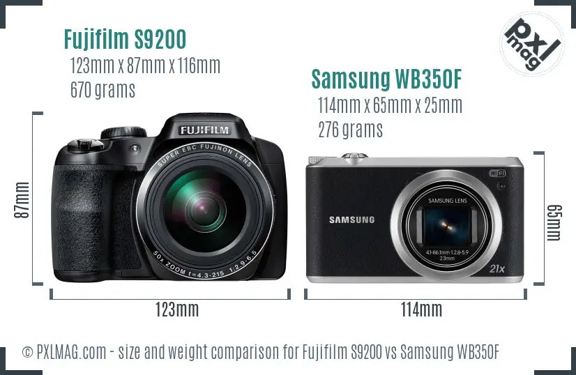 Fujifilm S9200 vs Samsung WB350F size comparison