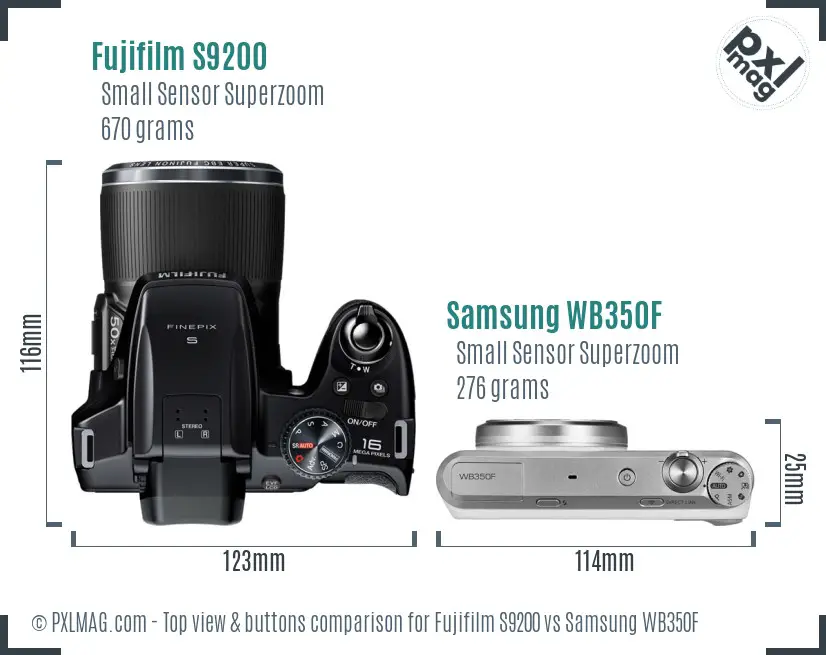 Fujifilm S9200 vs Samsung WB350F top view buttons comparison