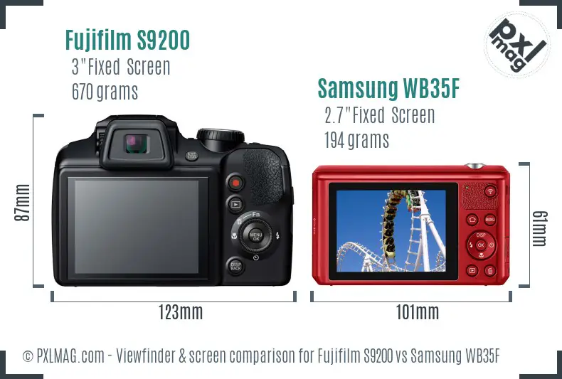 Fujifilm S9200 vs Samsung WB35F Screen and Viewfinder comparison Fujifilm S9200 vs Samsung WB35F Screen and Viewfinder comparison