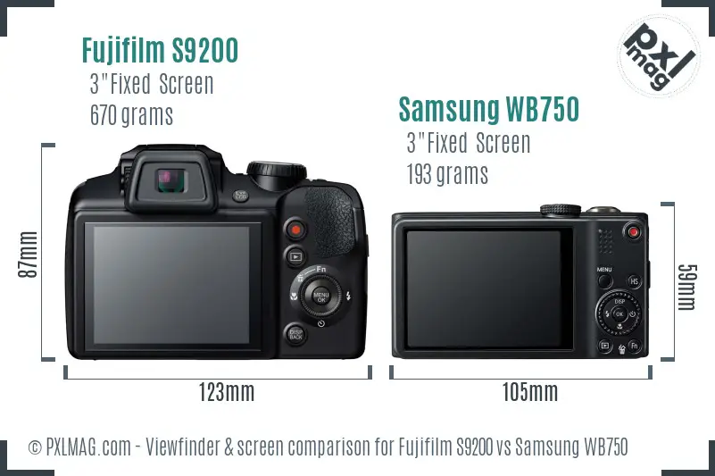 Fujifilm S9200 vs Samsung WB750 Screen and Viewfinder comparison