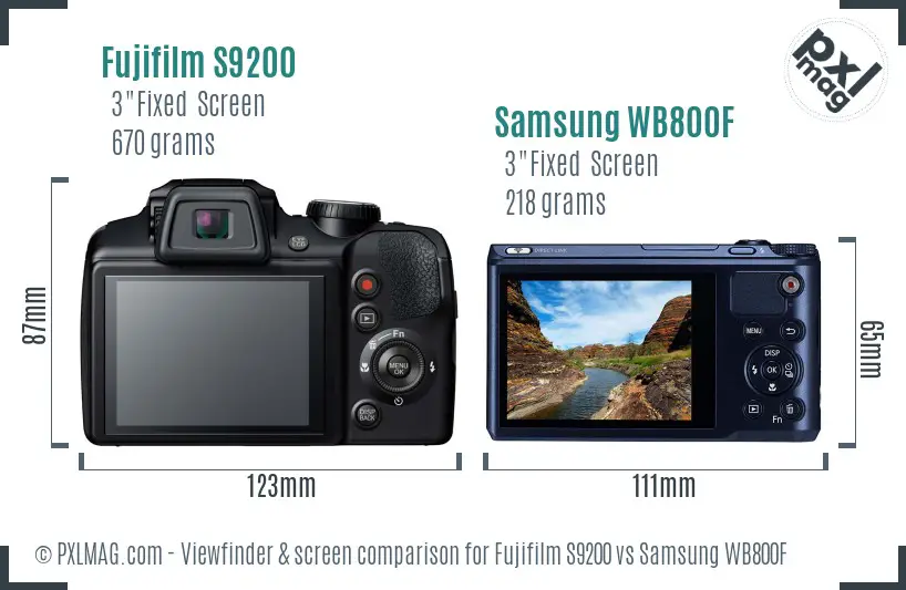 Fujifilm S9200 vs Samsung WB800F Screen and Viewfinder comparison