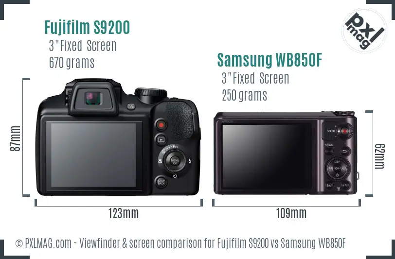 Fujifilm S9200 vs Samsung WB850F Screen and Viewfinder comparison