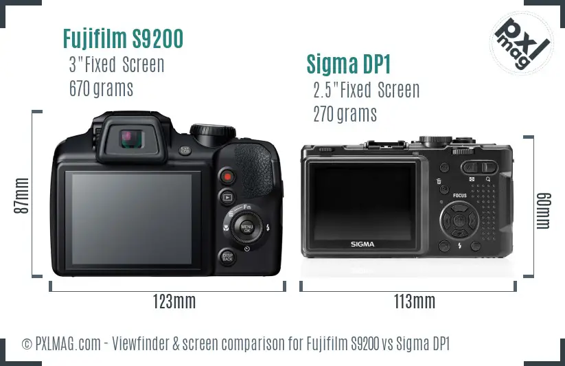 Fujifilm S9200 vs Sigma DP1 Screen and Viewfinder comparison