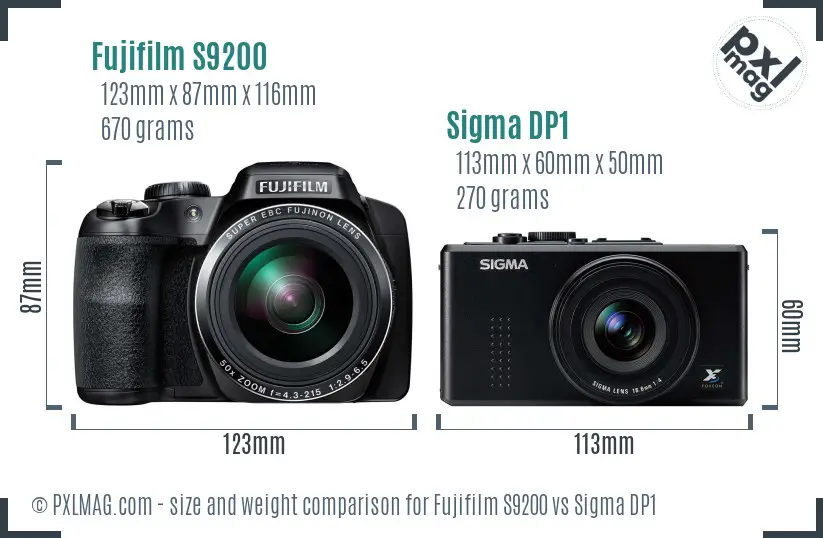 Fujifilm S9200 vs Sigma DP1 size comparison