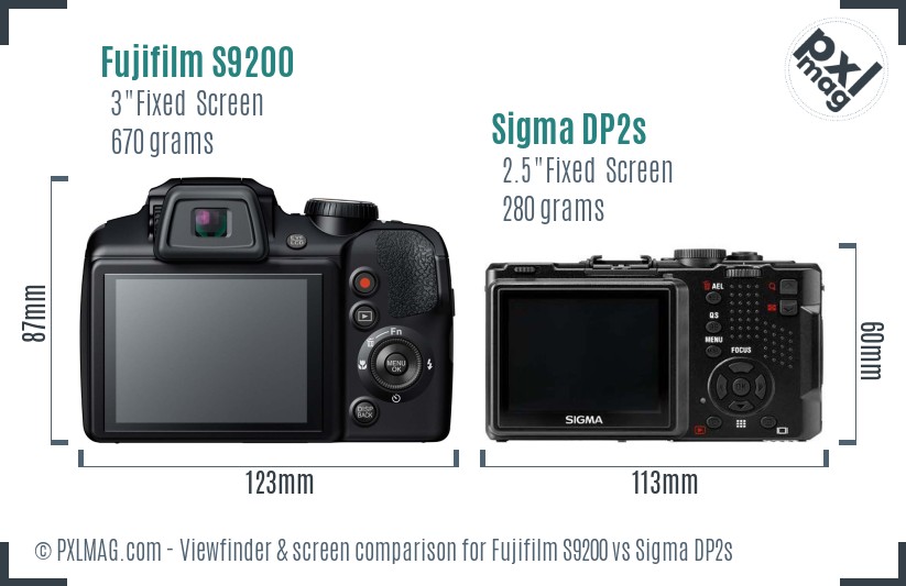 Fujifilm S9200 vs Sigma DP2s Screen and Viewfinder comparison