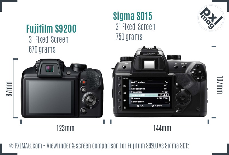 Fujifilm S9200 vs Sigma SD15 Screen and Viewfinder comparison