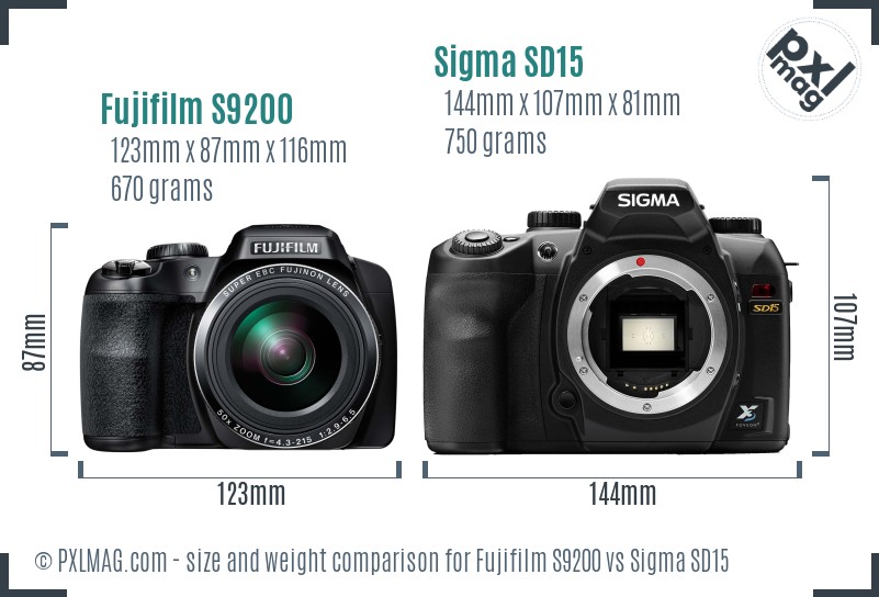 Fujifilm S9200 vs Sigma SD15 size comparison
