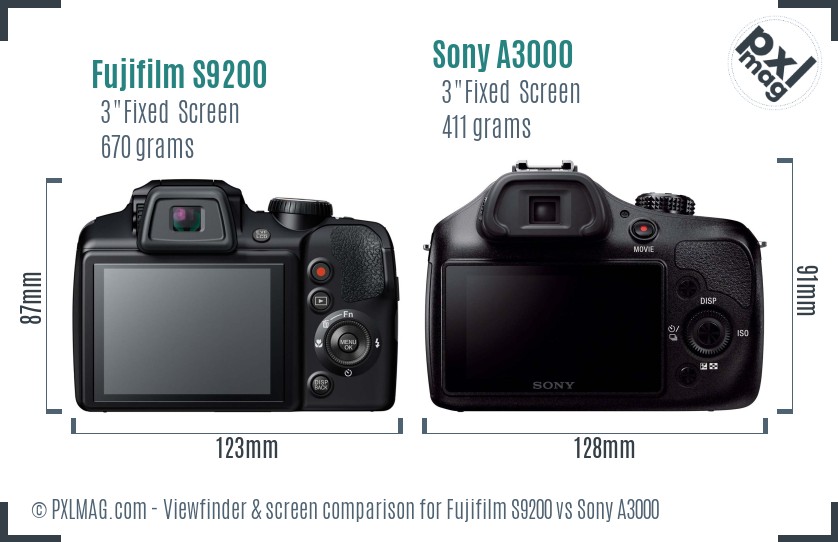 Fujifilm S9200 vs Sony A3000 Screen and Viewfinder comparison
