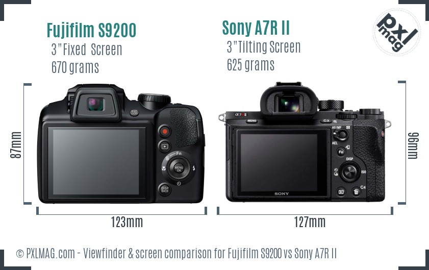 Fujifilm S9200 vs Sony A7R II Screen and Viewfinder comparison