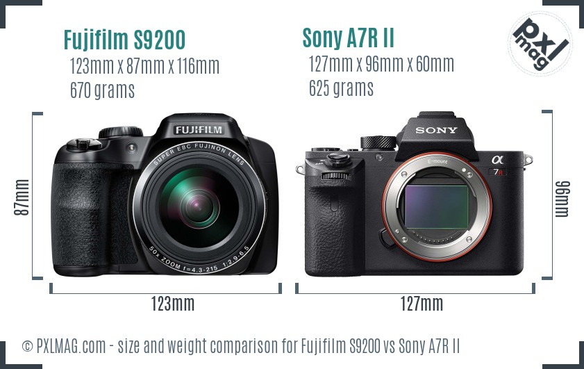 Fujifilm S9200 vs Sony A7R II size comparison