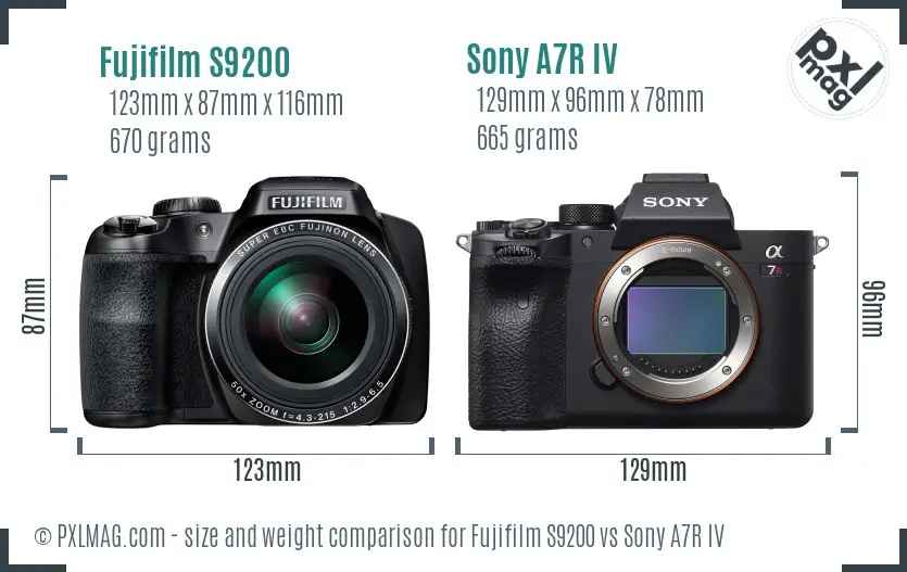 Fujifilm S9200 vs Sony A7R IV size comparison