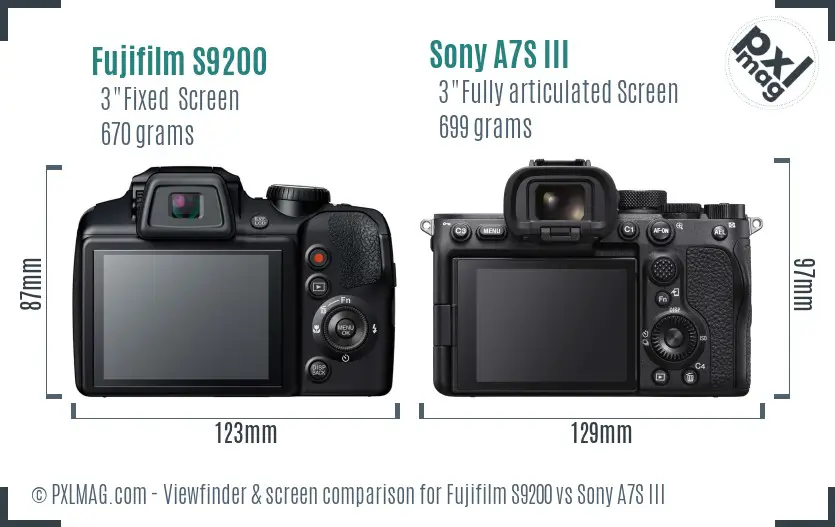 Fujifilm S9200 vs Sony A7S III Screen and Viewfinder comparison Fujifilm S9200 vs Sony A7S III Screen and Viewfinder comparison