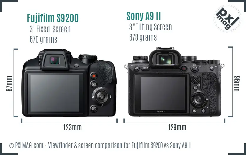 Fujifilm S9200 vs Sony A9 II Screen and Viewfinder comparison