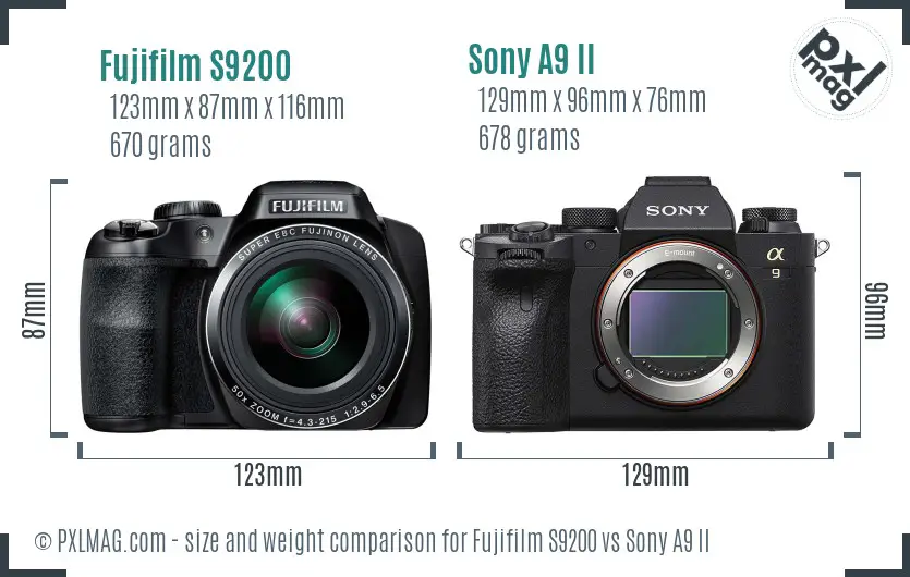 Fujifilm S9200 vs Sony A9 II size comparison