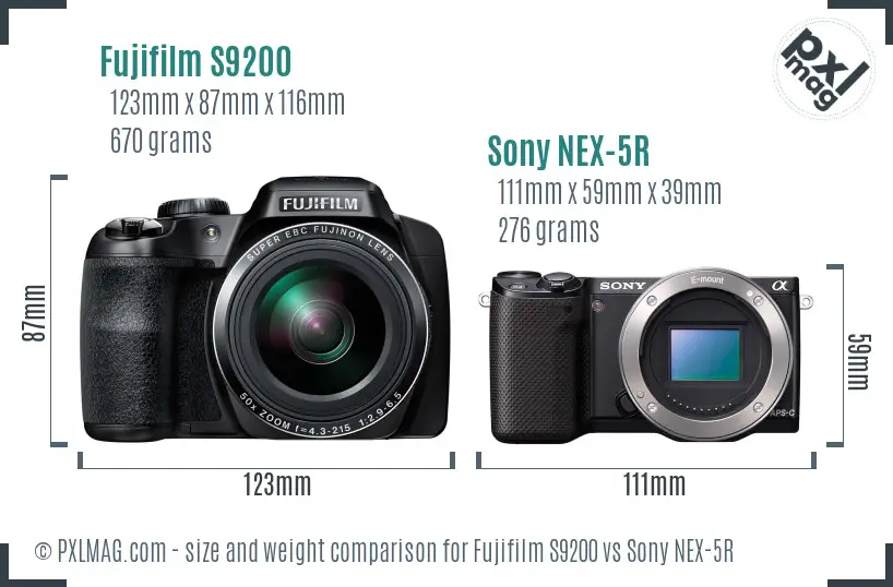Fujifilm S9200 vs Sony NEX-5R size comparison