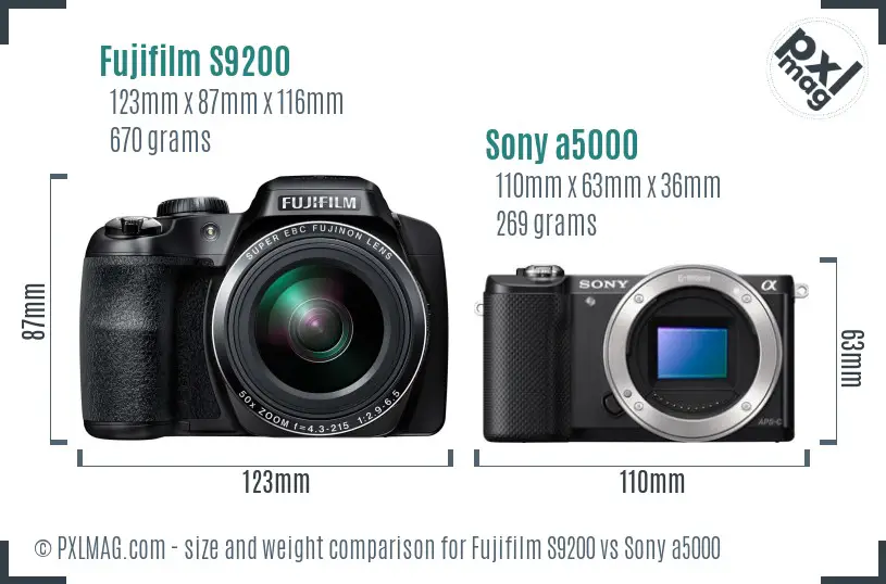 Fujifilm S9200 vs Sony a5000 size comparison