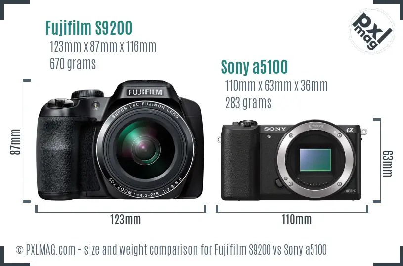 Fujifilm S9200 vs Sony a5100 size comparison Fujifilm S9200 vs Sony a5100 size comparison