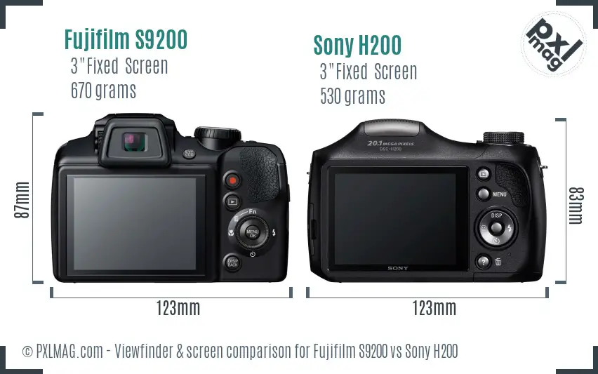 Fujifilm S9200 vs Sony H200 Screen and Viewfinder comparison