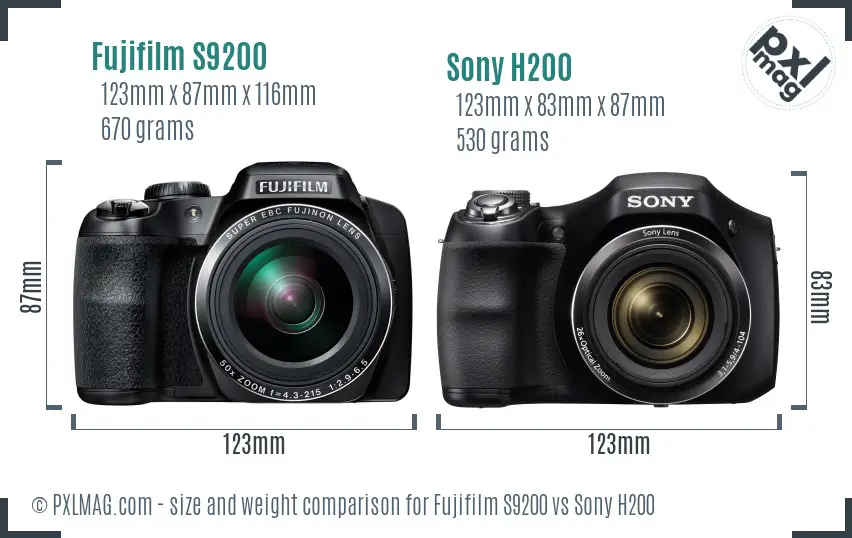 Fujifilm S9200 vs Sony H200 size comparison