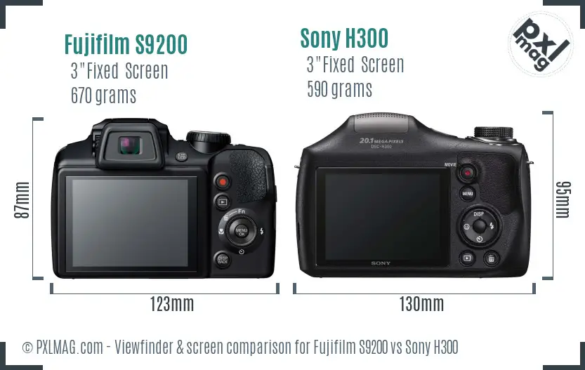 Fujifilm S9200 vs Sony H300 Screen and Viewfinder comparison