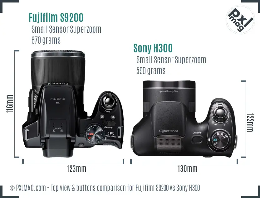 Fujifilm S9200 vs Sony H300 top view buttons comparison