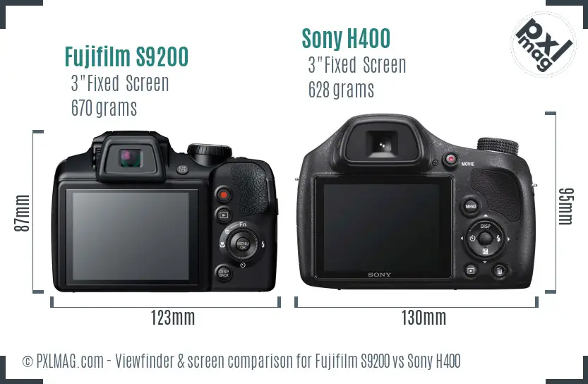 Fujifilm S9200 vs Sony H400 Screen and Viewfinder comparison