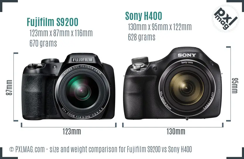 Fujifilm S9200 vs Sony H400 size comparison