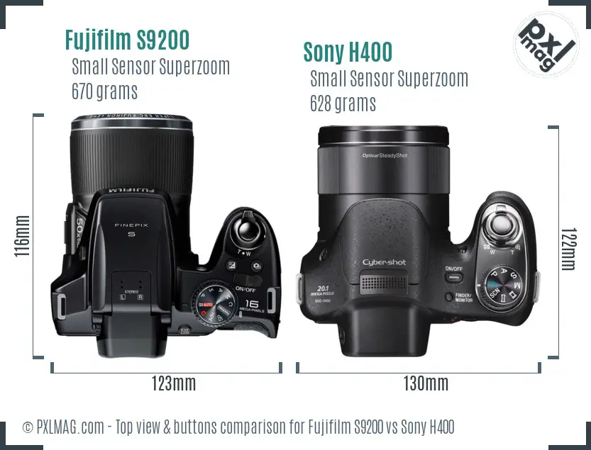 Fujifilm S9200 vs Sony H400 top view buttons comparison